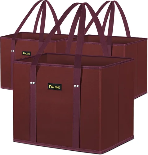 Vista 23 de BALEINE 1 paquete de bolsas reutilizables para comestibles, bolsas de compras plegables para comestibles con parte inferior reforzada y asas Follaje