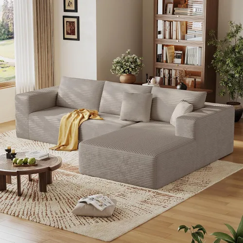 Vista 13 de Sofá modular sin hueso de 134.6 pulgadas para sala de estar, sofá modular de pana en forma de U con diván y almohadas, sofá seccional de 4 asientos