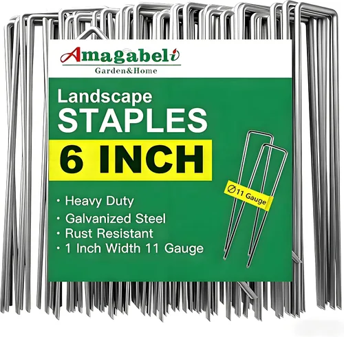 Vista 10 de AMAGABELI GARDEN & HOME Paquete de 50 grapas galvanizadas de 4 pulgadas para jardín, estacas de jardín de calibre 12, estacas de cubierta