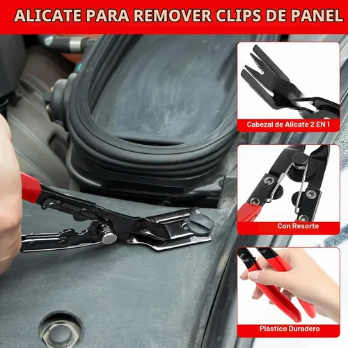 Vista 3 de Herramienta de extracción de clips, juego de 3 alicates de clip, removedor de sujetadores, kit de herramientas de extracción de molduras Rojo