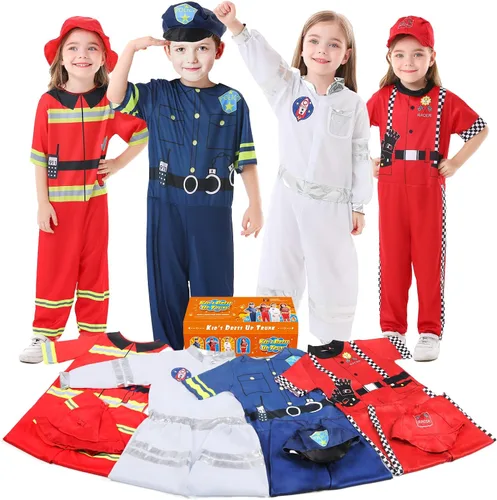 Vista 5 de Jeowoqao Ropa de vestir para niños y niñas disfraces de juego de simulación policía bomberos corredores disfraz de astronautas para niños pequeños
