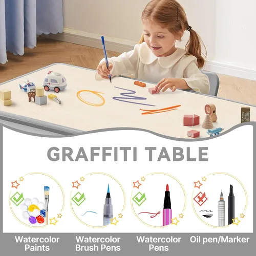 Vista 4 de GITAWUSA Juego de mesa y sillas de estudio para niños, juego de mesa y silla ajustable en altura para niños de 3 a 8 años, mesa de arte para niños
