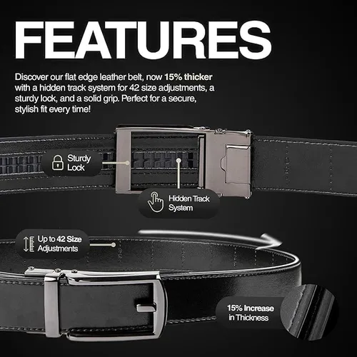 Vista 8 de Cinturón de trinquete de cuero genuino para hombre, cinturón ajustable con hebilla negra o plateada, vestido e informal