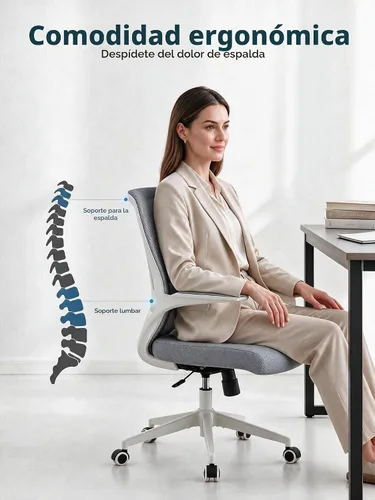 Vista 4 de Silla ergonómica de malla para oficina en casa, silla de escritorio resistente de 350 libras con soporte lumbar, reposabrazos abatibles, silla 02