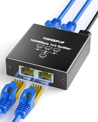 Vista 14 de Divisor Ethernet Gigabit 1 a 2, Divisores de cable LAN, interruptor Ethernet RJ45 de alta velocidad de 1000 Mbps con cable de alimentación USB C