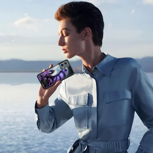 Vista 2 de FUYOCWE Funda para Motorola Moto G 5G 2023 con tarjetero, diseño de dragón morado bajo luna llena, piel sintética, función atril, ranura