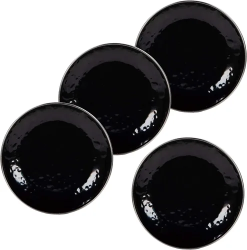 Vista 5 de Golden Rabbit Enamelware - Platos para aperitivos, 6 pulgadas, remolino negro, juego de 4 Juego de 4 platos, 6 pulgadas