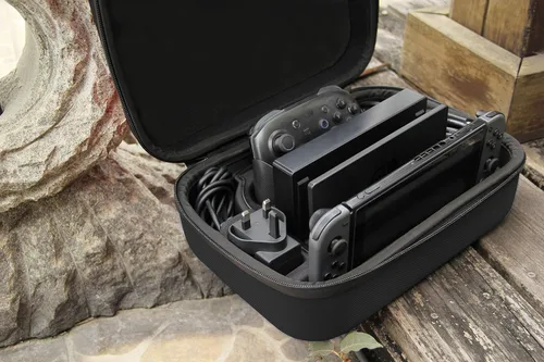 Vista 7 de Tienda Basics Hard Shell Travel and Storage Case For Nintendo Switch & OLED Switch, Black, 12 x 4.8 x 9 Inches
