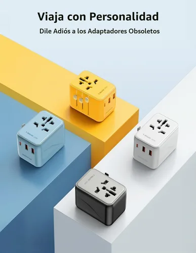 Vista 5 de MOMAX Adaptador de viaje universal, adaptador de enchufe internacional de 20 W+18 W con 2 USB-A de carga rápida y 1 USB C PD de carga rápida, 1 CA