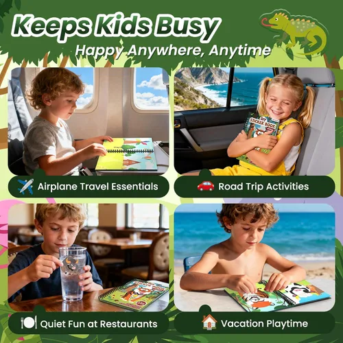 Vista 2 de Libro de calcomanías reutilizables de animales para niños pequeños, calcomanías 3D divertidas de gelatina de animales, calcomanías lavables
