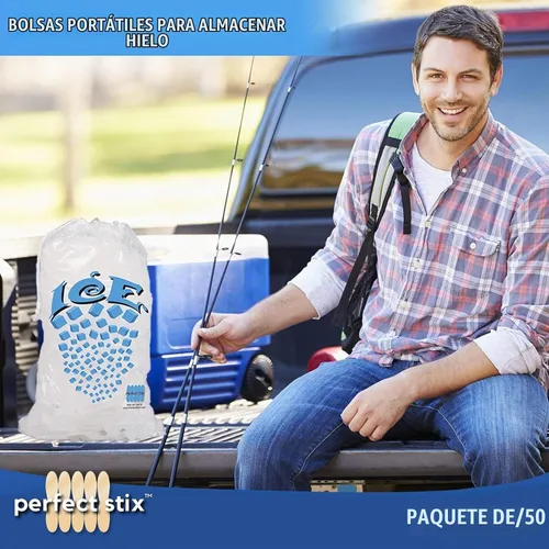 Vista 3 de Perfect Stix Paquete de 50 bolsas de hielo de 5 libras, bolsas de hielo resistentes con cordón (2 mils de grosor)