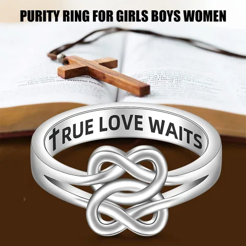 Vista 4 de Jewlikee Anillo de pureza de amor verdadero espera, anillo celta de nudo de amor para mujer, celibato, compromiso celta, plata de ley, Plata