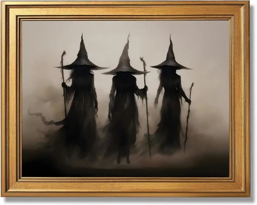 Vista 32 de Arte de pared vintage de Halloween embrujado de granja, parche de calabaza rústica con bonitos fantasmas, póster impreso en lienzo espeluznante