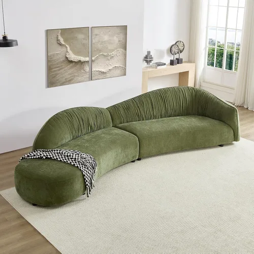 Vista 9 de Sofá Seccional Curvo de 106 pulgadas Sofá de Esponja con Chaise Lounge para Sala de Estar, Sofá Seccional Moderno en Forma de L, Sin Estructura