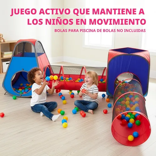 Vista 5 de Playz Paquete de tienda de juegos y túnel desplegable de 4 piezas para niños pequeños y niños - Casa de juegos para interiores y exteriores