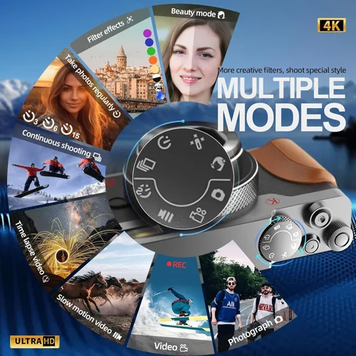Vista 6 de TURE - Cámara digital 4K de 48 MP para fotografía y vlogging de YouTube, cámara de video de enfoque automático UHD con zoom 18X con pantalla
