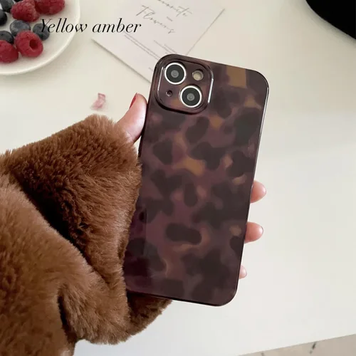 Vista 2 de Bonita funda de teléfono para iPhone 11, estampado de leopardo y guepardo Amber Tortoiseshell Pattern,Full Camera Protective,Slim Shockproof