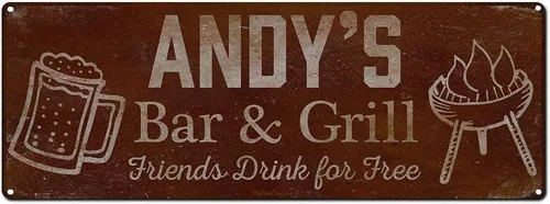Vista 91 de Adam's Bar and Grill Friends Drink for Free, cartel de aluminio de 5.75 x 15.5 pulgadas, accesorios personalizados para bar y decoración de pared