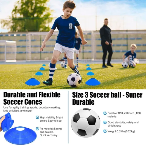 Vista 6 de Arcos de Fútbol para Niños para Patio Trasero - Juego de 2 Arcos de Fútbol Plegables Emergentes con Bola, Conos, Kit Completo de Equipo