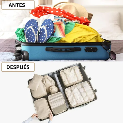 Vista 3 de Juego de 8 cubos de embalaje para maletas, organizadores de equipaje de viaje, accesorios de viaje, organizador de equipaje esencial