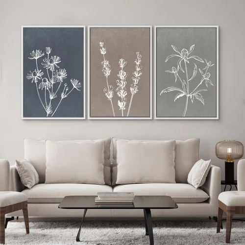 Vista 142 de SIGNWIN Lienzo enmarcado para pared, juego de arte de collage de hojas transparentes en blanco y negro, ilustraciones de naturaleza silvestre, arte