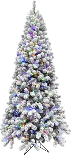 Vista 11 de Fraser Hill Farm - Árbol de Navidad artificial de pino de Alaska de 7.5 pies, aterciopelado, con luces LED multicolores duales y blancas cálidas
