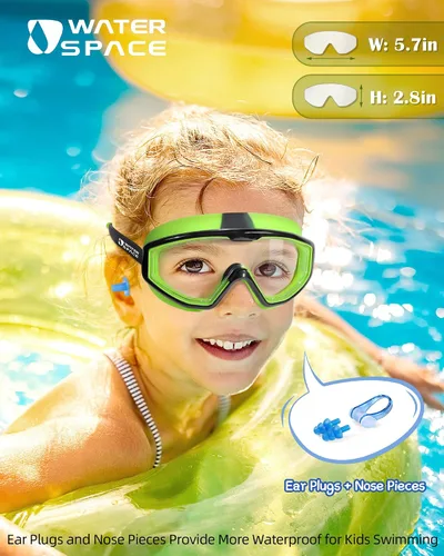 Vista 2 de Water Space 2 Pack Swimming Goggles for Kids Boys Girls 3-15, Wide Vision Anti-fog UV Protection and Waterproof