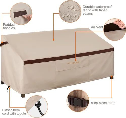 Vista 4 de Fundas para banco de patio de 54 x 37 x 35 pulgadas, impermeable, resistente a los rayos UV, para muebles de ley y muebles pequeños