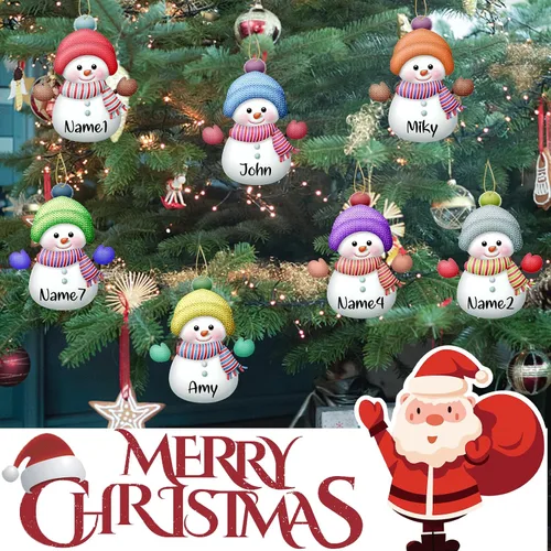 Vista 7 de Adornos de Navidad personalizados con nombre personalizado, muñeco de nieve, nombres de familia, decoración de árbol colgante de Navidad, 7