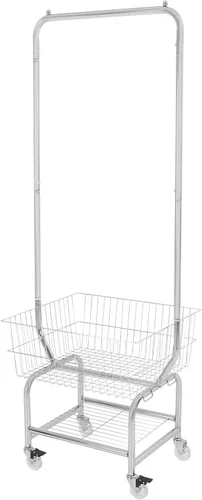 Vista 14 de Carrito de lavandería, carrito de lavandería de alambre de acero, cesta de lavandería con ruedas, carrito de lavandería comercial resistente