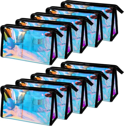 Vista 9 de BESARME Bolsas de Maquillaje Holograma para Mujeres, Bolsas de Aseo Transparentes con Cremallera Portátiles, Relleno en Masa