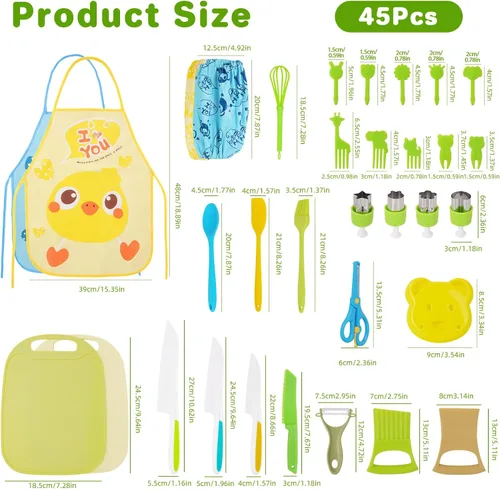 Vista 7 de BEBOAN Juego de 43 cuchillos para niños para cocina real, utensilios Montessori, herramientas de cocina, regalo para niños y niñas de 3 a 4 años