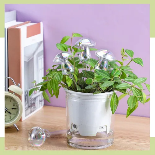 Vista 6 de meekoo 10 globos de riego de plantas de vidrio para riego automático al aire libre, dispositivo de inserción de maceta con degradado de arco iris