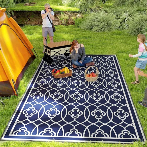Vista 18 de Outsunny Alfombra de exterior para patio impermeable 9' x 18' rombo negro y Borde rombo negro y gris