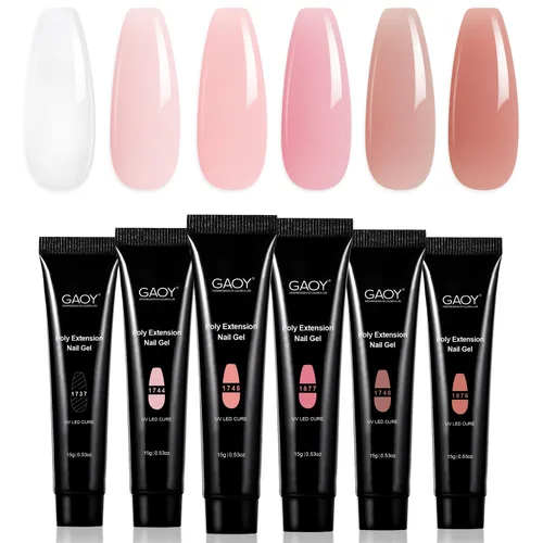 Vista 8 de GAOY - Juego de gel polivinílico de 6 colores clásicos rosa desnudo negro, kit de mejora de uñas de gel para arte de uñas DIY
