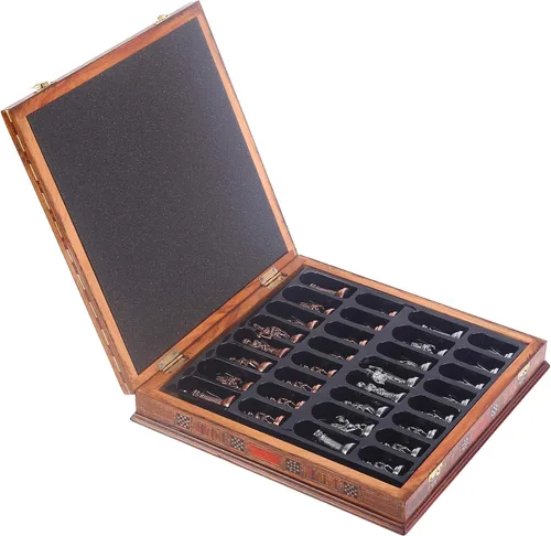 Vista 7 de Figuras de cobre antiguo del faraón egipcio, juego de ajedrez de metal para adultos, piezas hechas a mano y tablero de ajedrez de madera maciza