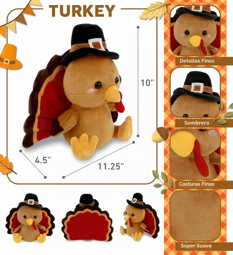 Vista 3 de DolliBu Pilgrim - Peluche de pavo con diseño de pájaro, 10 pulgadas