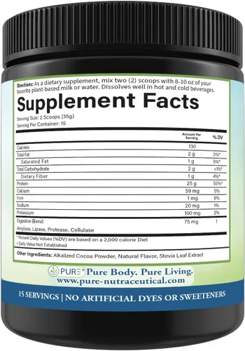 Vista 2 de PURE® Proteína vegana deportiva - 0.88 oz de proteína vegetal para músculos y recuperación (15 porciones, 33+g por) chocolate