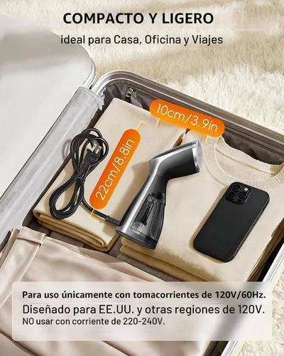 Vista 5 de OGHom Vapor portátil del PDA del viaje para la ropa, removedor de la arruga 4-negro
