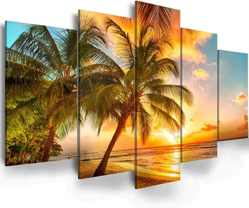 Vista 6 de Ephany Arte moderno de pared de árbol rojo, impresión en lienzo de paisaje, 80 x 40 pulgadas (5 piezas) para decoración de sala de estar