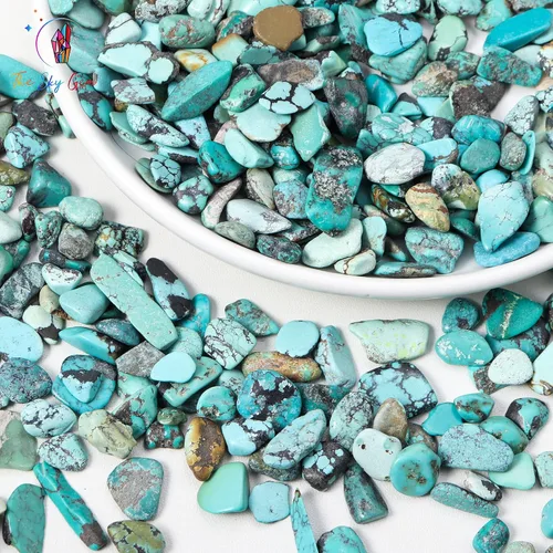 Vista 4 de Bolsas de chips de cristal turquesa - Chips de piedras preciosas turquesa sin perforar - Cristal turquesa - Chips de cristales curativos a granel