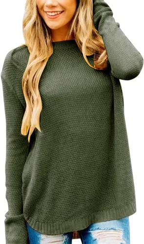 Vista 17 de MEROKEETY Suéteres de manga larga casuales para mujer 2025 con cuello redondo suelto, suéteres de punto estilo pulóver para otoño e invierno Beige