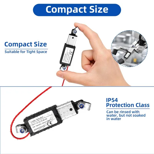 Vista 3 de 12V Mini Linear Actuator 0.4" Stroke, 40N/9lb, 15mm/s, IP54 Waterproof Micro Linear Actuator with Mounting Brackets for Cabinets, Robotics, Home