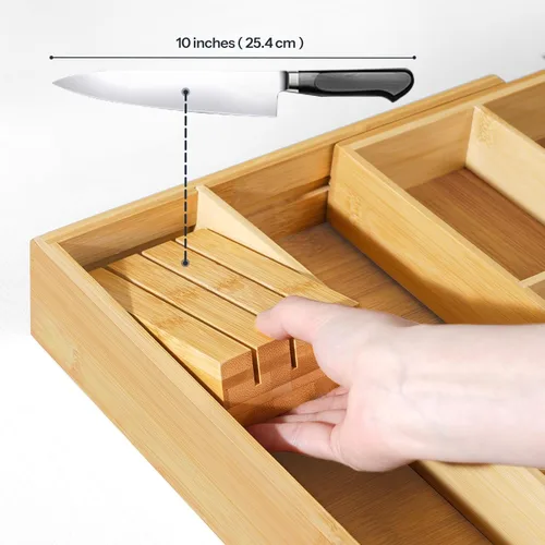 Vista 8 de HOOBRO Organizador grande de cubiertos para cajones de cocina, organizador de utensilios expandible con conexión magnética de 22 a 35 pulgadas