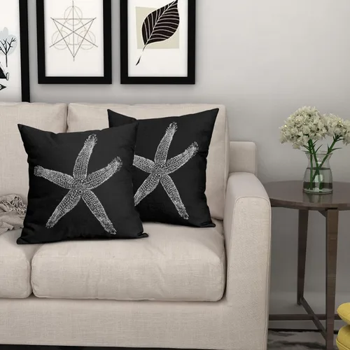 Vista 7 de Sweetshow Juego de 2 fundas de almohada cuadradas de lino con estrellas de mar negras de 16 x 16 pulgadas, decoración náutica costera de playa