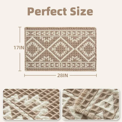 Vista 2 de PADOOR -Tapete de baño de punto gofre, súper absorbente, lavable a máquina, antideslizante, con borlas, tapete de baño suave para lavandería, Marrón