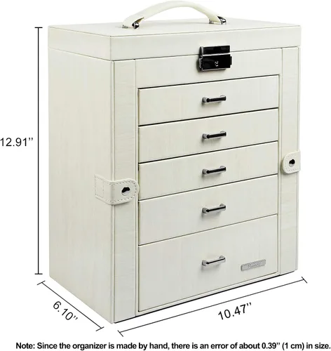 Vista 2 de Homde Caja de joyeríaorganizadorestuche 2 en 1 de piel sintética con estuche de viaje pequeño, regalo para niñas o mujeres (grano de madera blanca)