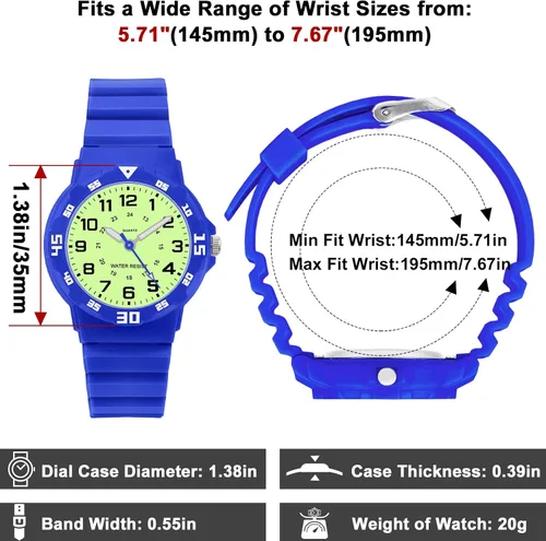 Vista 4 de Reloj analógico para niños, resistente al agua, para enseñar el tiempo, para niños y niñas, correa suave para aprender