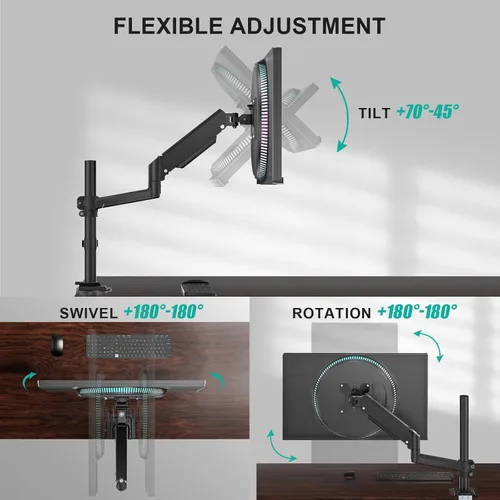 Vista 5 de WALI Brazo para Monitor Individual de 13-32 Pulgadas, Montura para Monitor Individual, Montura de Escritorio Vesa hasta 19.8lbs Brazo de Resorte