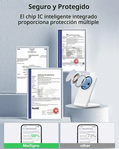 Vista 6 de 2-en-1 para soporte de carga compatible con Magsafe con bloque de carga USB-C PD de 20W y cable, cargador inalámbrico de carga rápida diseñado